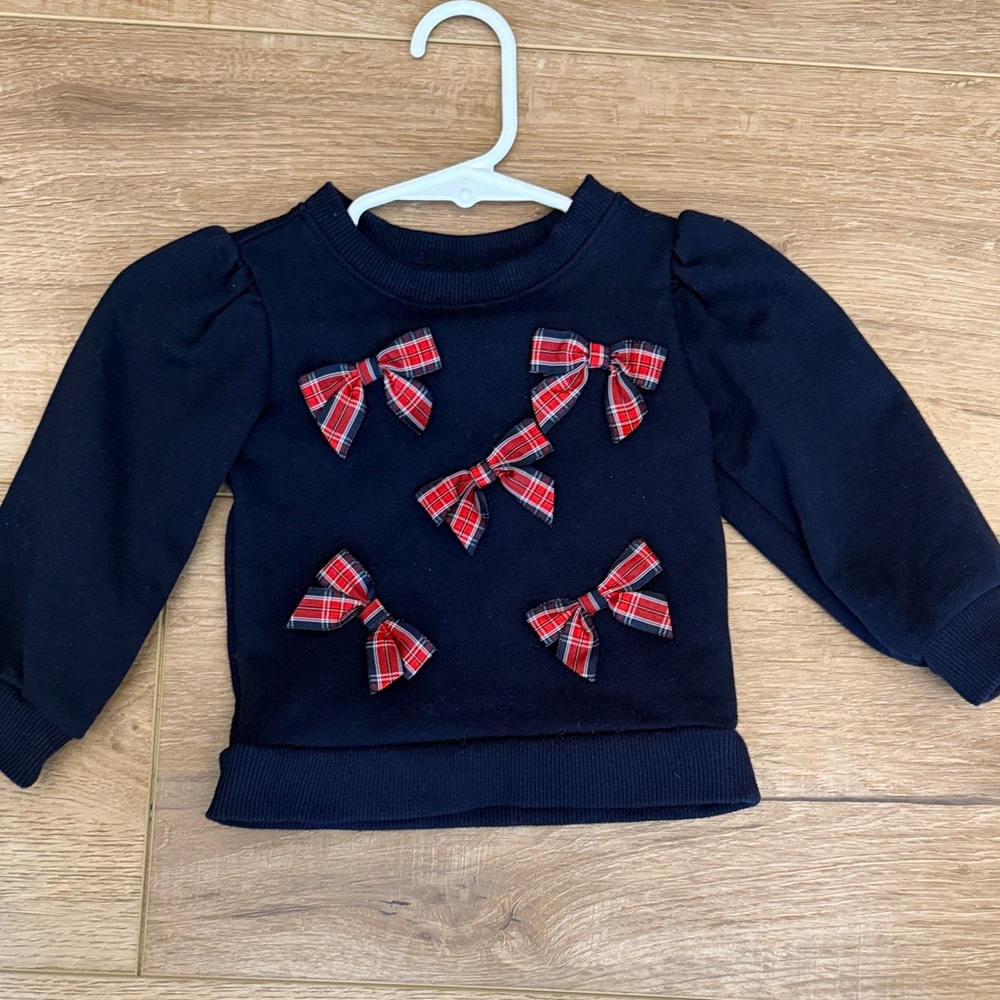 Janie and Jack Navy Sweatshirt with Tartan Bows
